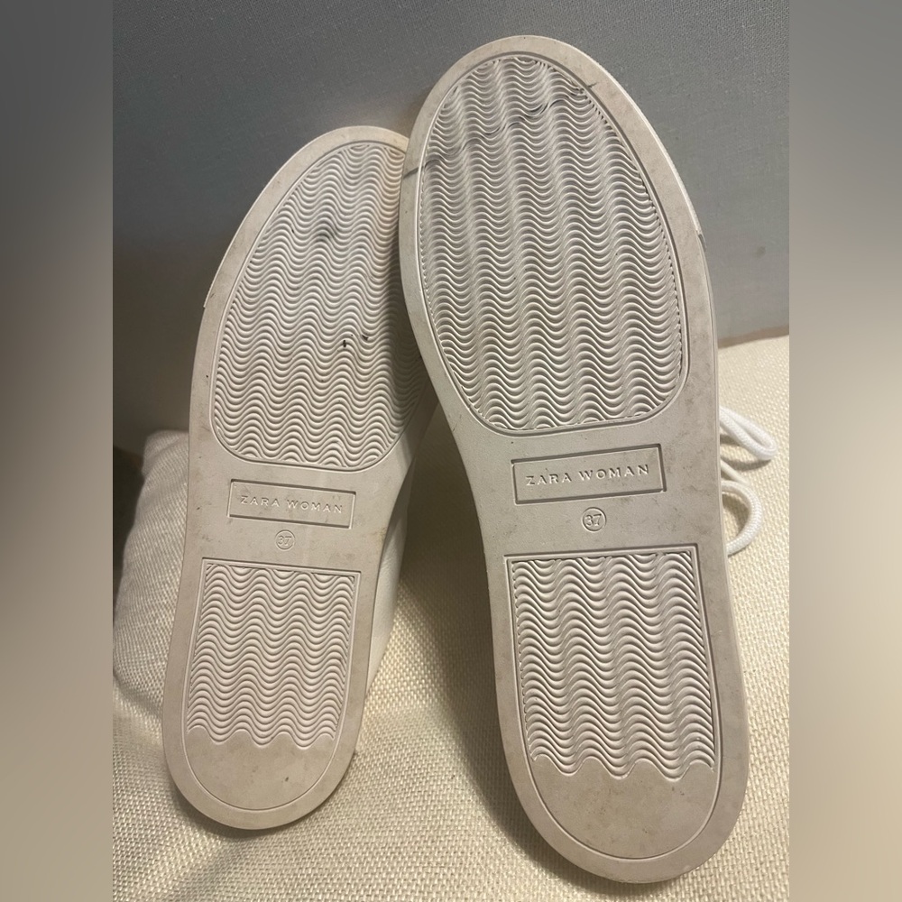Zara Women’s white Faux leather lace Sneakers size 7 - Picture 4 of 7